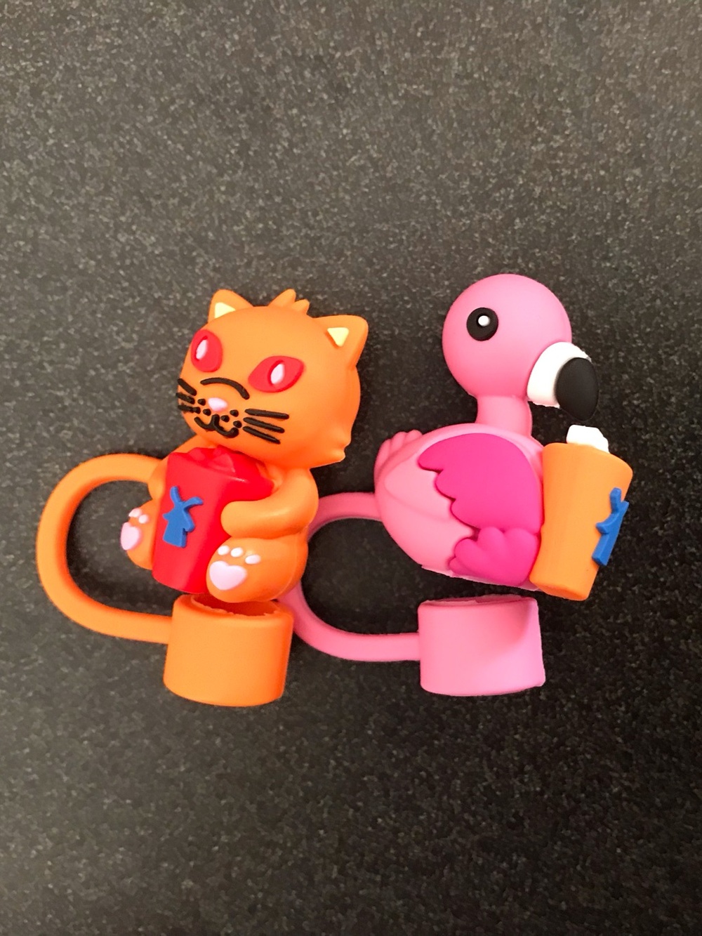 Dutch Brothers Straw Toppers 2 Pack Flamingo and Cat
